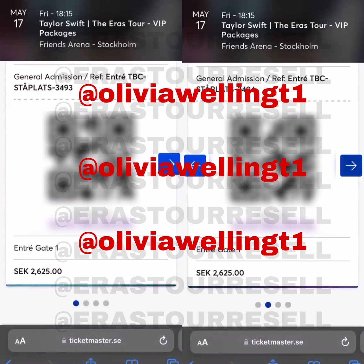 Selling TWO (2) VIP GA FLOOR tickets to the show in Stockholm at Friends Arena on 17 May 2024 💌 Selling for 5,250 SEK / $491 USD TOTAL 💌 DM @OliviaWellingt1 if interested (tickets and price have been verified) 💌 ONLY USE PAYPAL G&S‼️ 🏷 Eras Tour, Taylor Swift