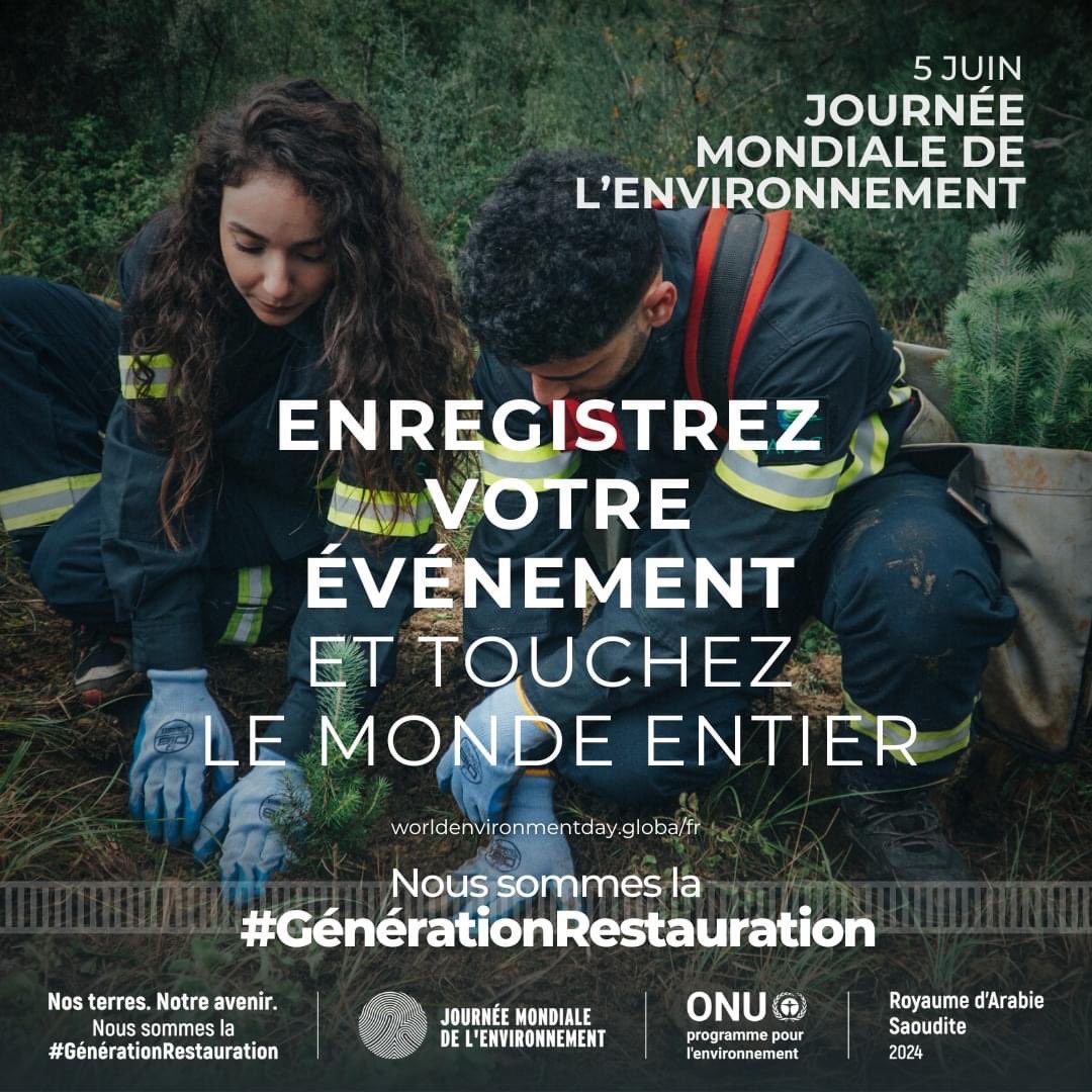 Participez aux célébrations de la #JournéeMondialeDelEnvironnement 2024 en enregistrant votre événement et vos activités dès aujourd'hui. Mettez en avant la façon dont vous contribuez à la restauration des terres, à l'arrêt de la désertification et/ou au renforcement de la