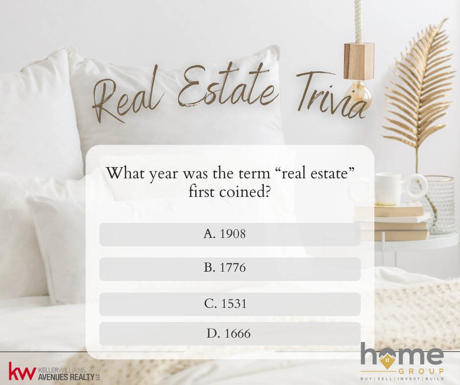 Trivia Thursday . . .

In what year was the term 'real estate' first coined?

Comment with your answer 

Check back later for the answer!

#homegroup #sellingdenver #triviathursday #coloradorealtor #yournexthome