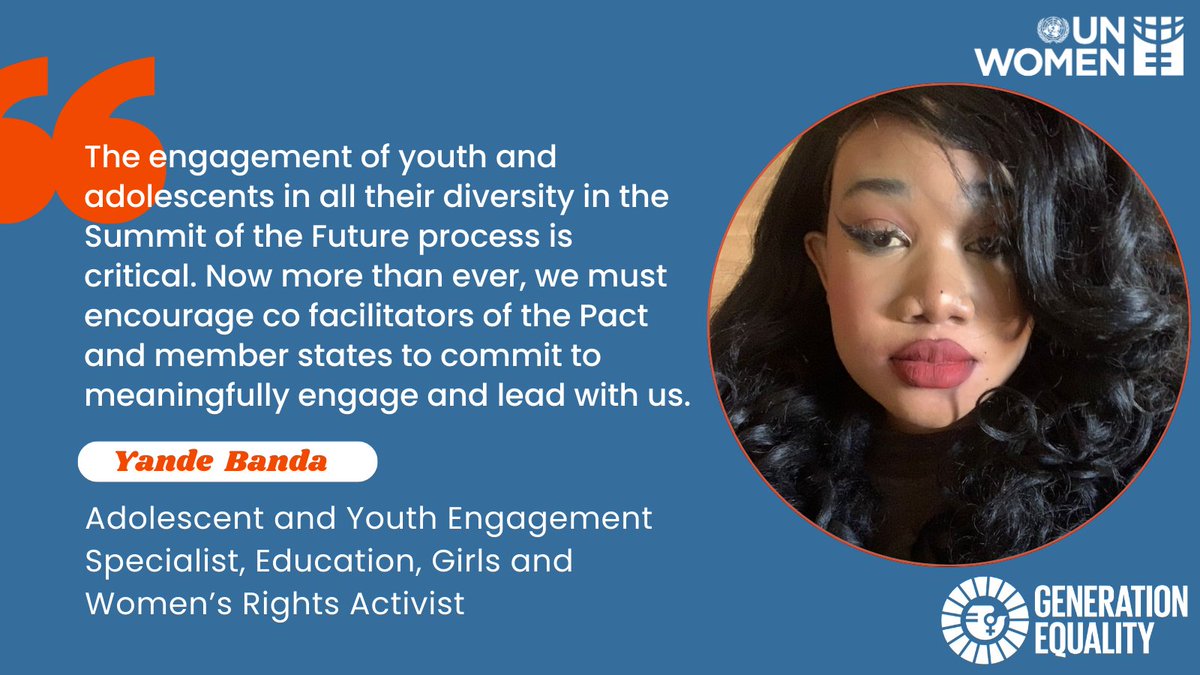 At the first Generation Equality Strategic Youth Dialogue today, we heard from @banda_yande who emphasized the need to strengthen youth and adolescent leadership in the upcoming Summit of the Future. #GenerationEquality #OurCommonFuture
