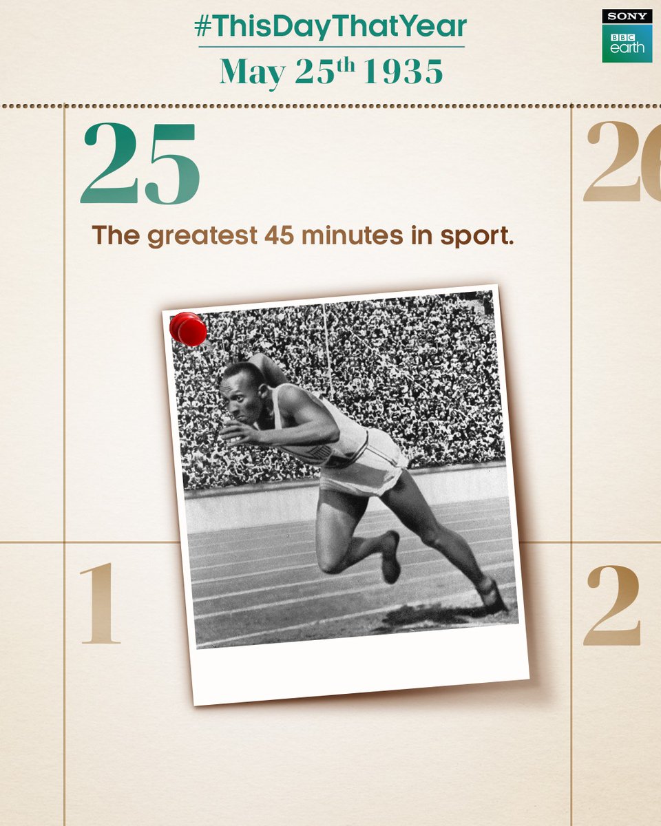 On this day in 1935, American athlete Jesse Owens achieved a remarkable feat – he set 5 world records & equalled a 6th in just 45 minutes! 

#SonyBBCEarth #FeelAlive #Nature #Wildlife #ThisDayThatYear #JesseOwens