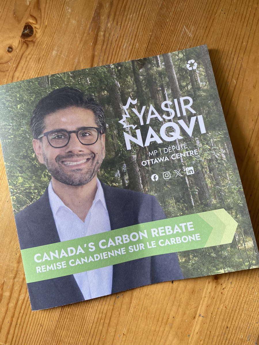 A new mailer from Ottawa Centre MP Yasir Naqvi. Not a single mention of Liberals on it and almost no red anywhere.