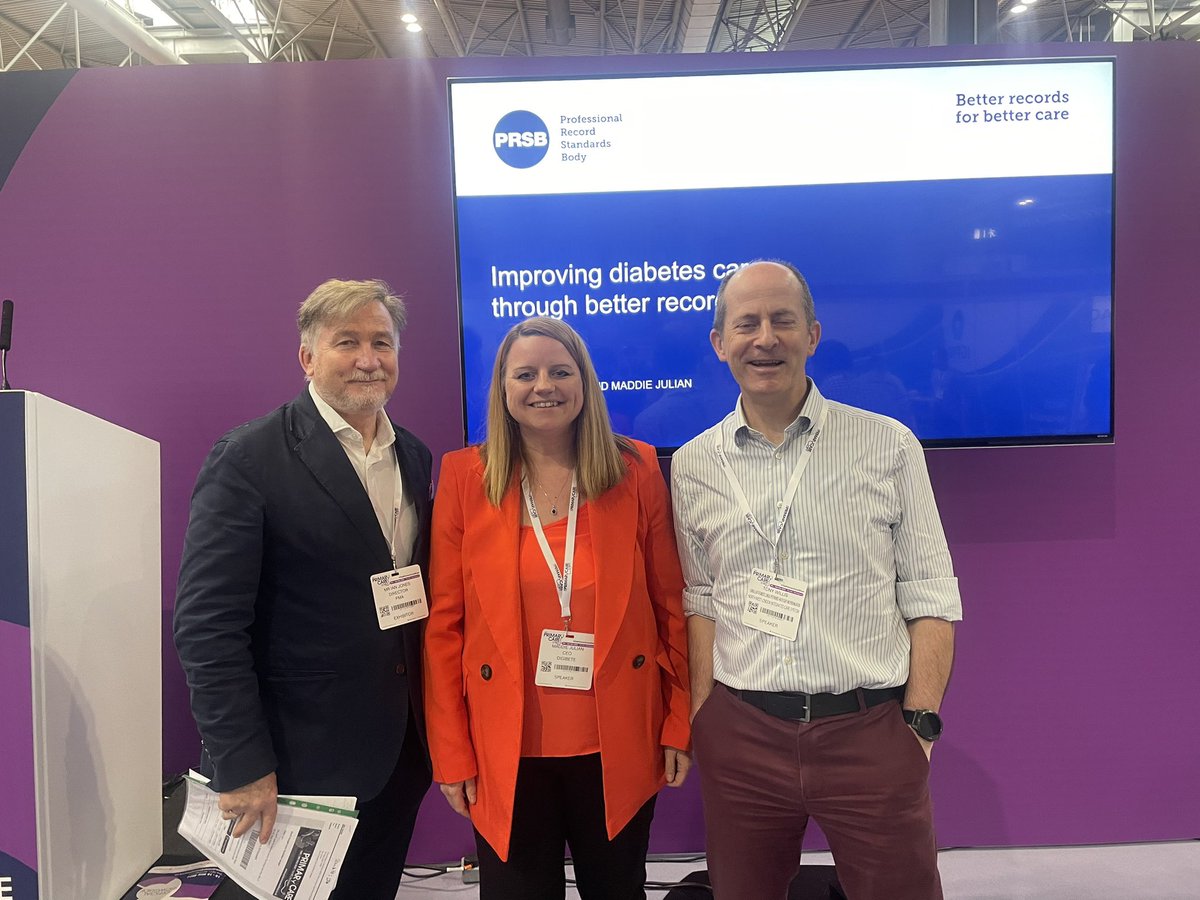 Fab to representing #DigiBete today at the Primary care show thank you @ProfRecordSB & @NHSDiabetesProg for exploring the importance of #coproduction and consulting #PWD & PDSNs when looking at how the new diabetes data standard could enable better standards of care 🥳