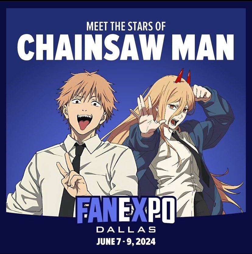 Devil Hunters of TX! Can’t wait to see you all June 7th-9th for @FANEXPODallas w/ @SarahWiedenheft ⛓️🩸#ChainsawMan