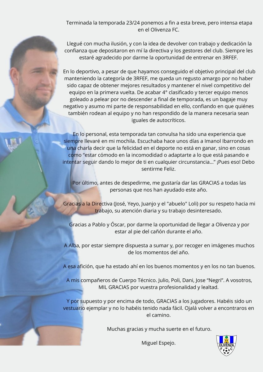 MiguelEspejoM's tweet photo. Gracias Olivenza FC
Hasta siempre ⚪🔵 https://t.co/kbrLsLDYV9