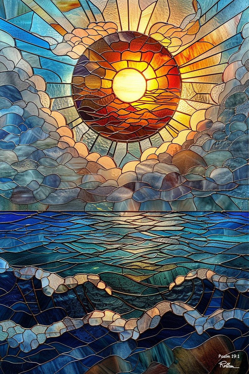 Radiant Serenity: Sun, Sea And Sky In Harmony
'Sunrise graces waves,
Clouds whisper in the soft light,
Nature's calm embrace.'
'The heavens declare the glory of God; the skies proclaim the work of his hands.' - Psalm 19:1'
 #stainedglass #sunrise  #sunset #oceanwaves #clouds