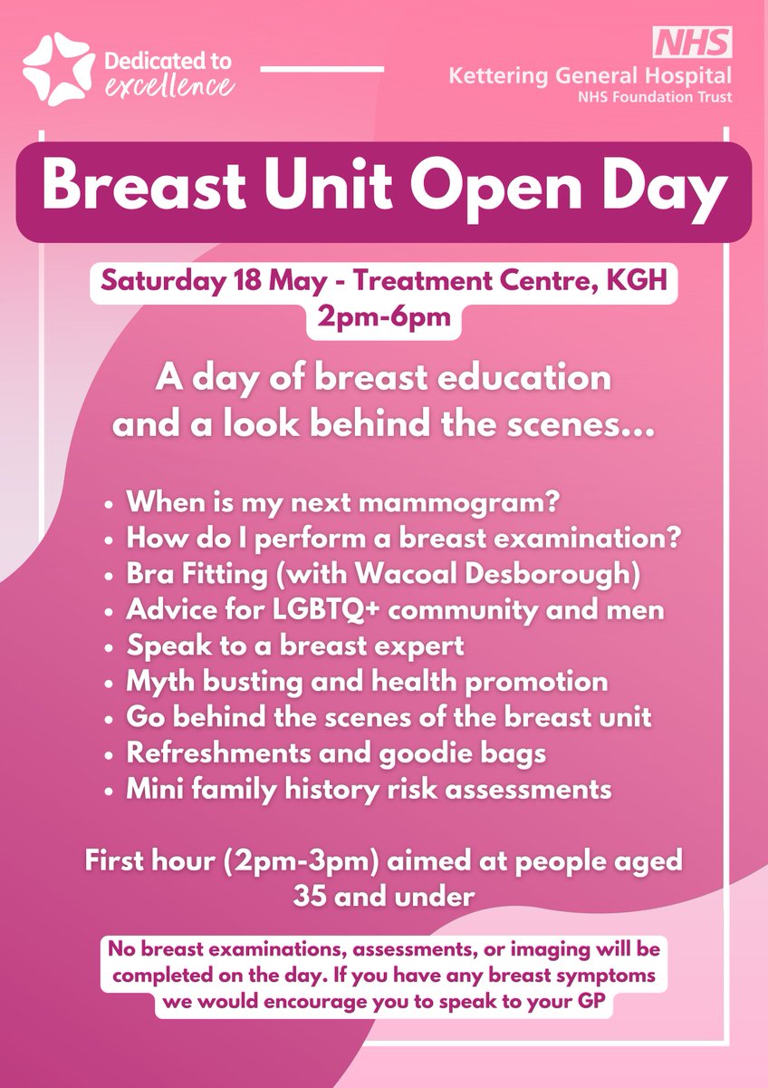 Join us for a day of breast education and a look behind the scenes of our Breast Unit. On Saturday, we're holding a free event about breast care and education. We'll have advice on mammograms, bra-fitting and an opportunity to speak to a breast expert. Join us Saturday from 2pm