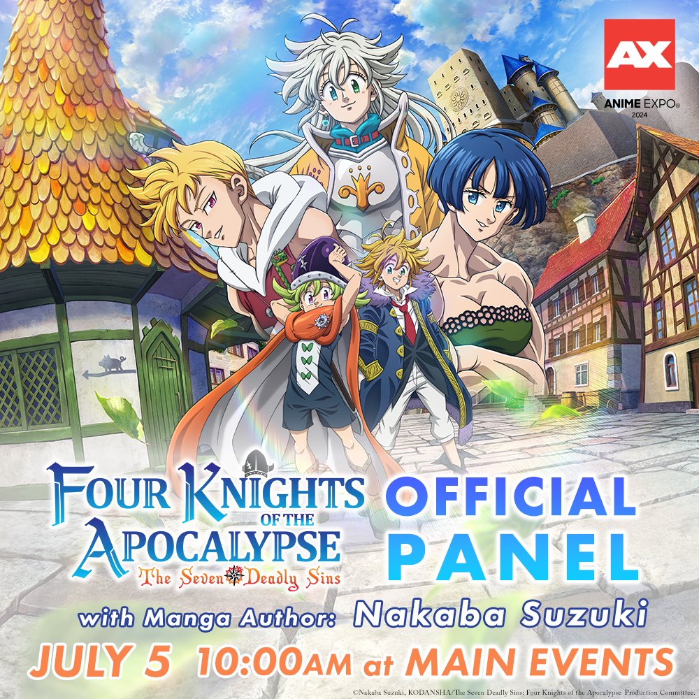 📣 Panel Announcement: The Seven Deadly Sins: Four Knights of the Apocalypse fans unite! 💯 Join manga creator, Nakaba Suzuki, and other guests from Japan for announcements, a special sneak peek, and a discussion about the anime's up-coming second season!🚨 #AX2024