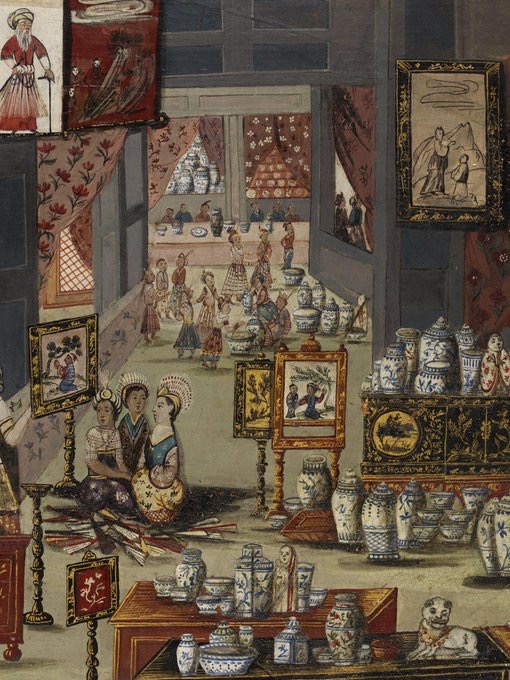 Painting, Fan-leaf interior of an imaginary shop dealing in Chinese export goods, possibly Dutch School, ca. 1680-1700 (Victoria and Albert Museum, London)