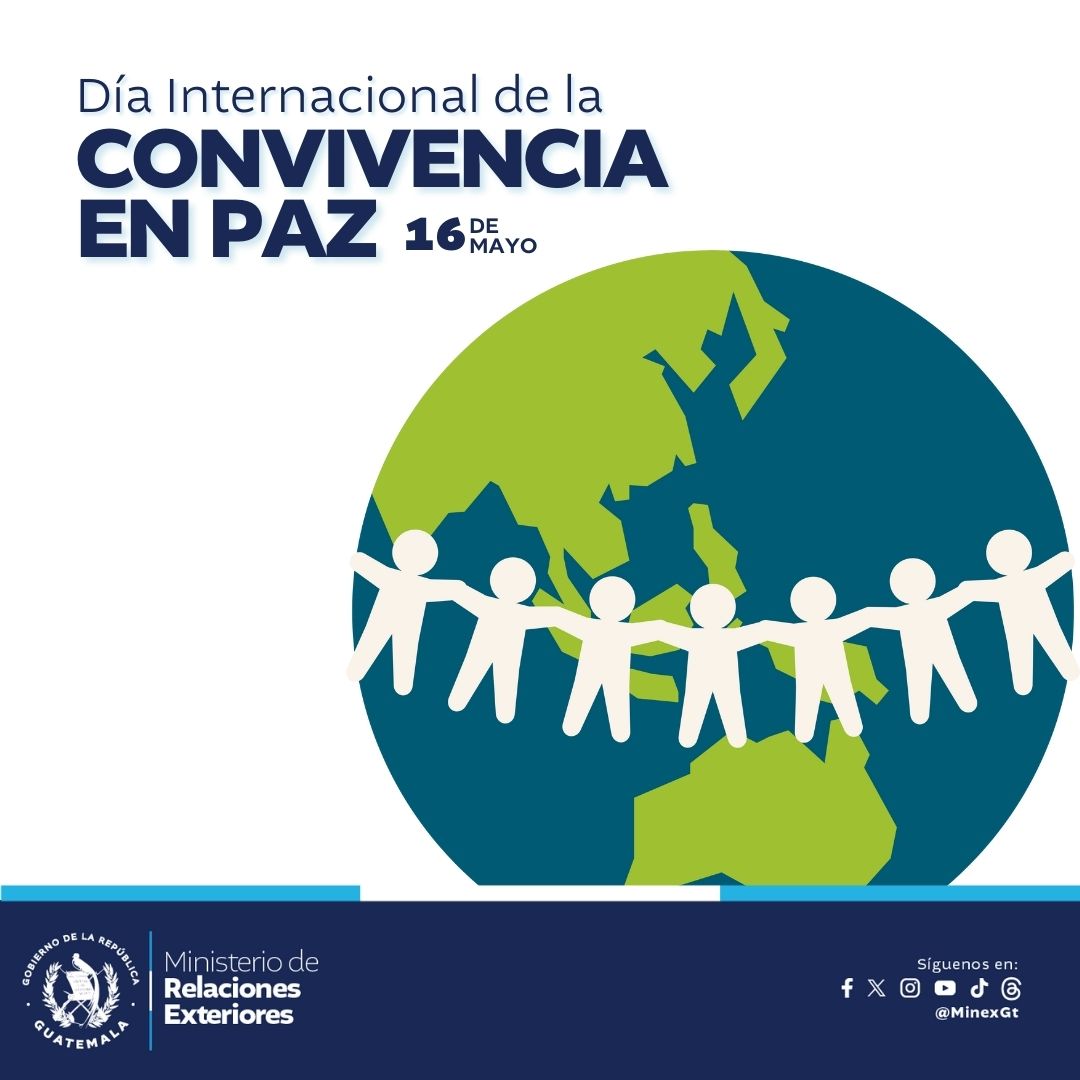 Guatemala se suma a la celebración del Día Internacional de la Convivencia en Paz, una jornada que fomenta la tolerancia, la solidaridad, el respeto y la paz en todo el mundo. 🕊️ #DíaInternacionalDeLaConvivenciaEnPaz