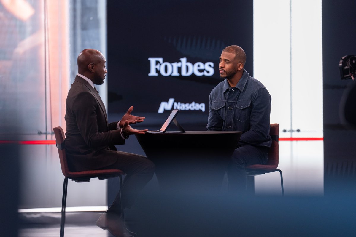 📸 NBA superstar @CP3 stopped by the @NasdaqExchange MarketSite this week to talk all things business and basketball with @Forbes’s @JabariJYoung. 🏀 The 12x NBA All-Star shares about his recent business ventures and what he’s looking forward to for his 20th @NBA season.  👋