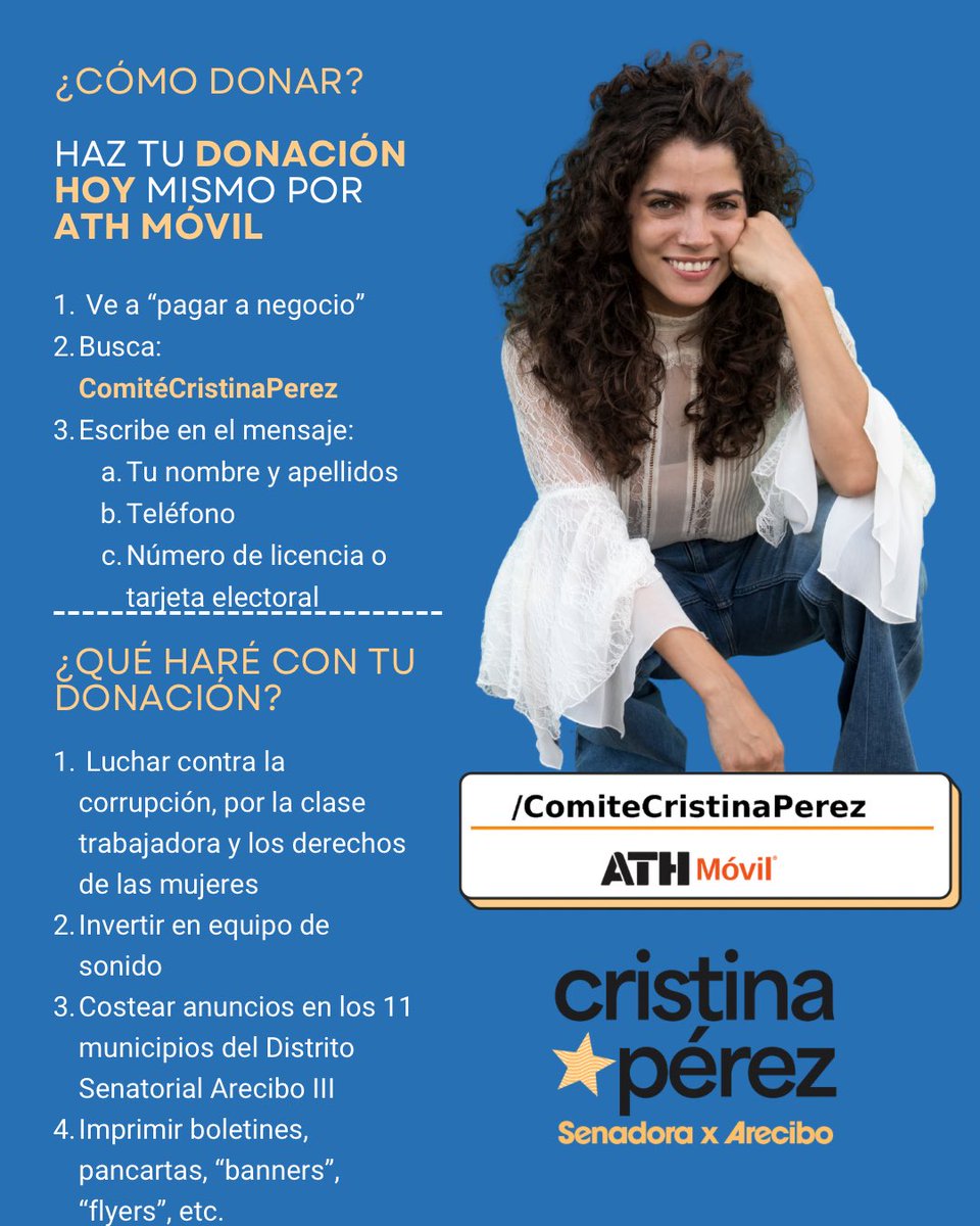 Llegó la hora de ponernos las pilas y acelerar esta campaña por el escaño al Senado por el distrito de Arecibo.

Como sabrán, necesitaré dinero para promocionar mi campaña y llevar el mensaje de una sociedad más justa, equitativa, democrática y solidaria a todo el distrito.