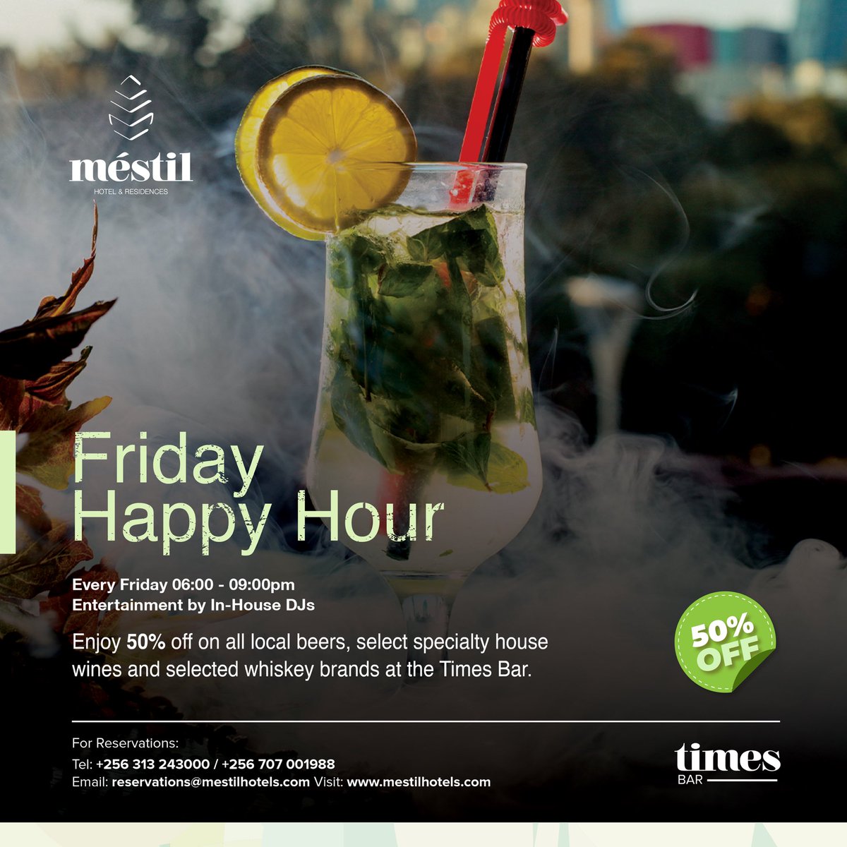 End your week on a high note!  Join us at the Times Bar for happy hour every Friday from 6pm to 9pm. Enjoy 50% off local beers, select wines and whiskeys, and live entertainment by In-house DJ.

Here’s to good times, great drinks, and amazing company! #TimesBar #HappyHour