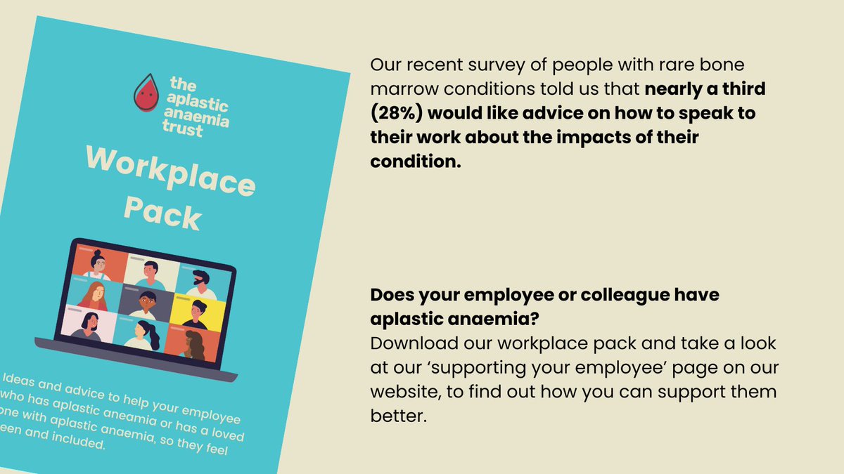 Do you work with someone affected by aplastic anaemia?
Take a look at our 'Supporting your employee' page on our website and download our 'Workplace Pack' for ideas and advice to support your employee or colleague.
theaat.org.uk/supporting-you…
#aplasticanaemia #supportingyouremployee