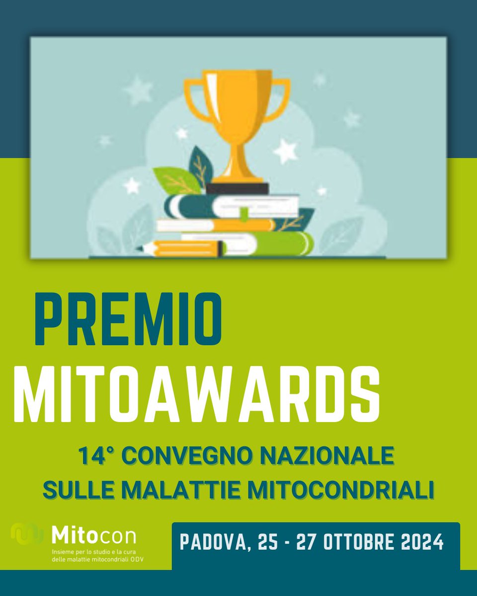 🔬 Al via la prima edizione del Premio MitoAwards! Giovani medici, ricercatori o biologi, non perdete l'opportunità di vincere fino a 500€. Inviate il vostro abstract entro il 15 settembre 2024. #Mitocon #malattiemitocondriali #PremioMitoAwards mitocon.it/premio-mito-aw…