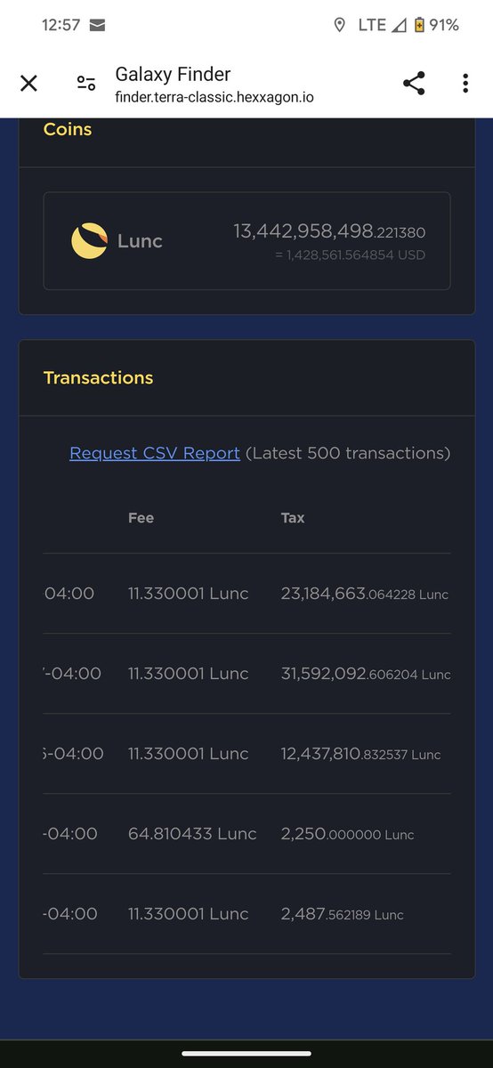 New wallet created today.  All directly from SQE.  Combined burn tax today  for these handful of transactions below is approximately 67M LUNC.  Probably nothing....... 
#lunc
#ustcfirst