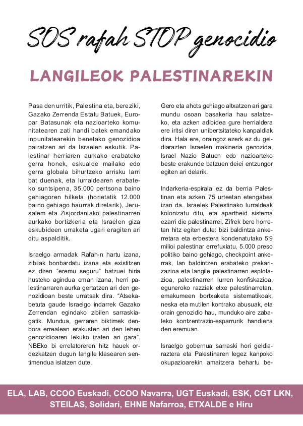 radnibal's tweet photo. 📢 LANGILEOK PALESTINAREKIN!
#PalestinaAskatu https://t.co/Oom6YdKNeV