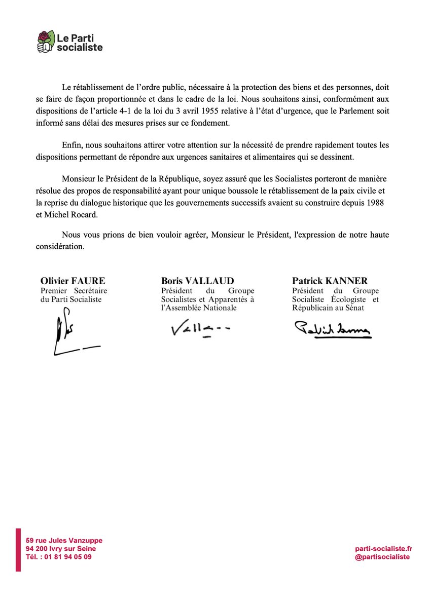 🔴 Nouvelle-Calédonie : le courrier de @faureolivier, @BorisVallaud et @PatrickKanner au Président de la République Nous lui demandons la suspension sine die de l’examen du projet de loi constitutionnelle et qu'une mission de dialogue soit envoyée sur place sans délai.