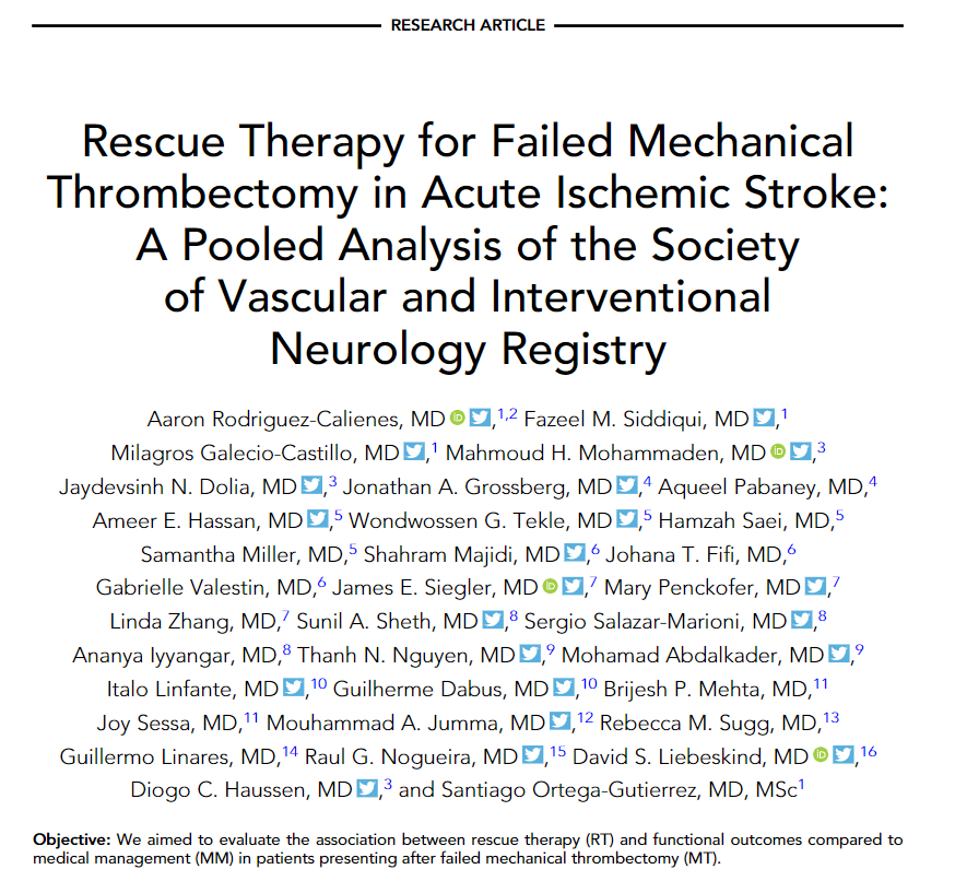Cerebrovascular & Neurointerventional Lab (@cerebrovasclab) on Twitter photo Check out our new article, "Rescue Therapy for Failed Mechanical Thrombectomy in Acute Ischemic Stroke: A Pooled Analysis of the Society of Vascular and Interventional Neurology Registry" presented today at #ESOC2024 and published in <a href="/ANA_journals/">ANA Journals</a>
onlinelibrary.wiley.com/doi/full/10.10… Check out our new article, "Rescue Therapy for Failed Mechanical Thrombectomy in Acute Ischemic Stroke: A Pooled Analysis of the Society of Vascular and Interventional Neurology Registry" presented today at #ESOC2024 and published in <a href="/ANA_journals/">ANA Journals</a>
onlinelibrary.wiley.com/doi/full/10.10…