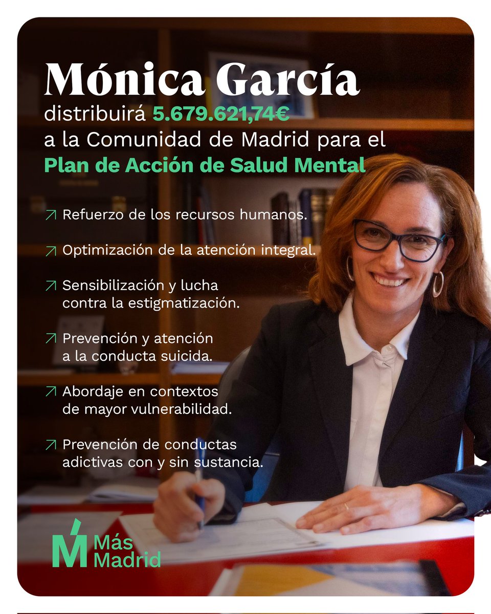 Cuidarnos, desde todas partes 💚 @Monica_Garcia_G aprueba los fondos del Plan de Acción de Salud Mental basado en la prevención, el refuerzo de profesionales y acabar con los estigmas. Poner la salud mental en el centro y hacerlo entre todas.