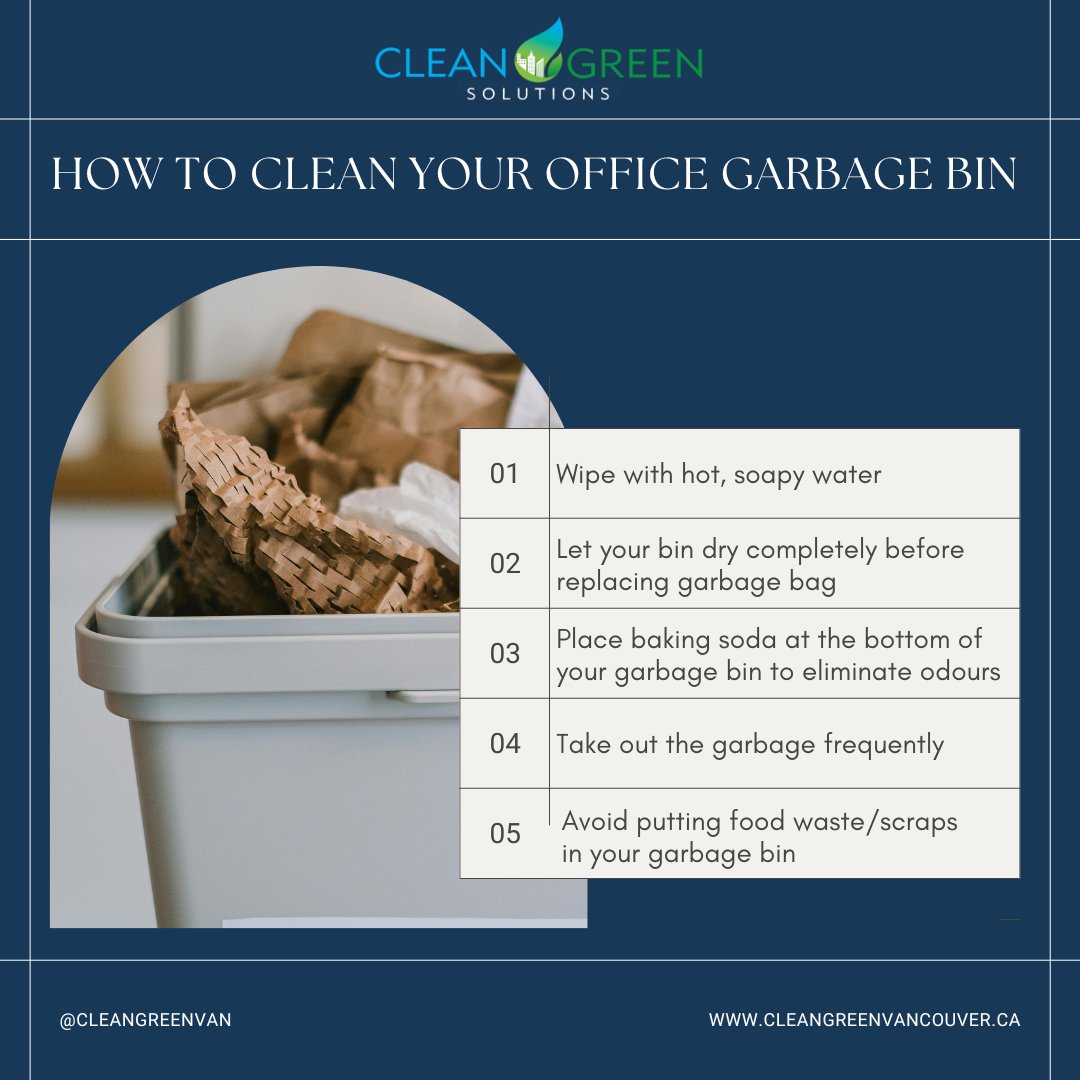 Keep your office garbage bins clean and pest and odour-free over the summer with these professional cleaning best practices.

#GarbageBins #CleaningTips #OfficeCleaning #CommercialCleaning #EcoFriendlyCleaning #GreenCleaning #Vancouver #YVR #Richmond