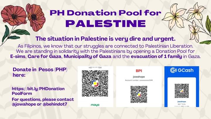 btsarmyyahph's tweet photo. 🍉 PH Donation Pool for Palestine 🍉 
by @jowahope &amp; @behindOT7 (X)

We are opening a donation pool for E-sims by @najungie,@CareForGaza , @munigaza &amp; evacuation of @lululitae's Family 

Pls fill out the form after you donate (for transparency purposes)
📍 https://t.co/LnRtmAxdXn https://t.co/6LYNQVplvy