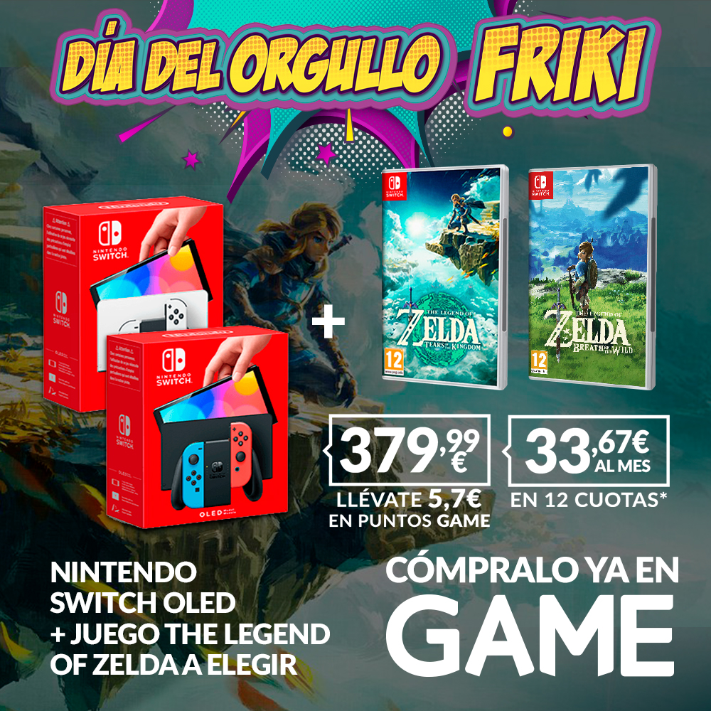 ¿Respirar libertad o llorar por el reino? Este Día del Orgullo Friki haz lo que prefieras con tu nueva Nintendo Switch OLED junto a The Legend of Zelda: BReath of the Wild o The Legend of Zelda: Tears of the Kingdom por 379,99€ ⚔ game.es/Dia-del-Orgull…