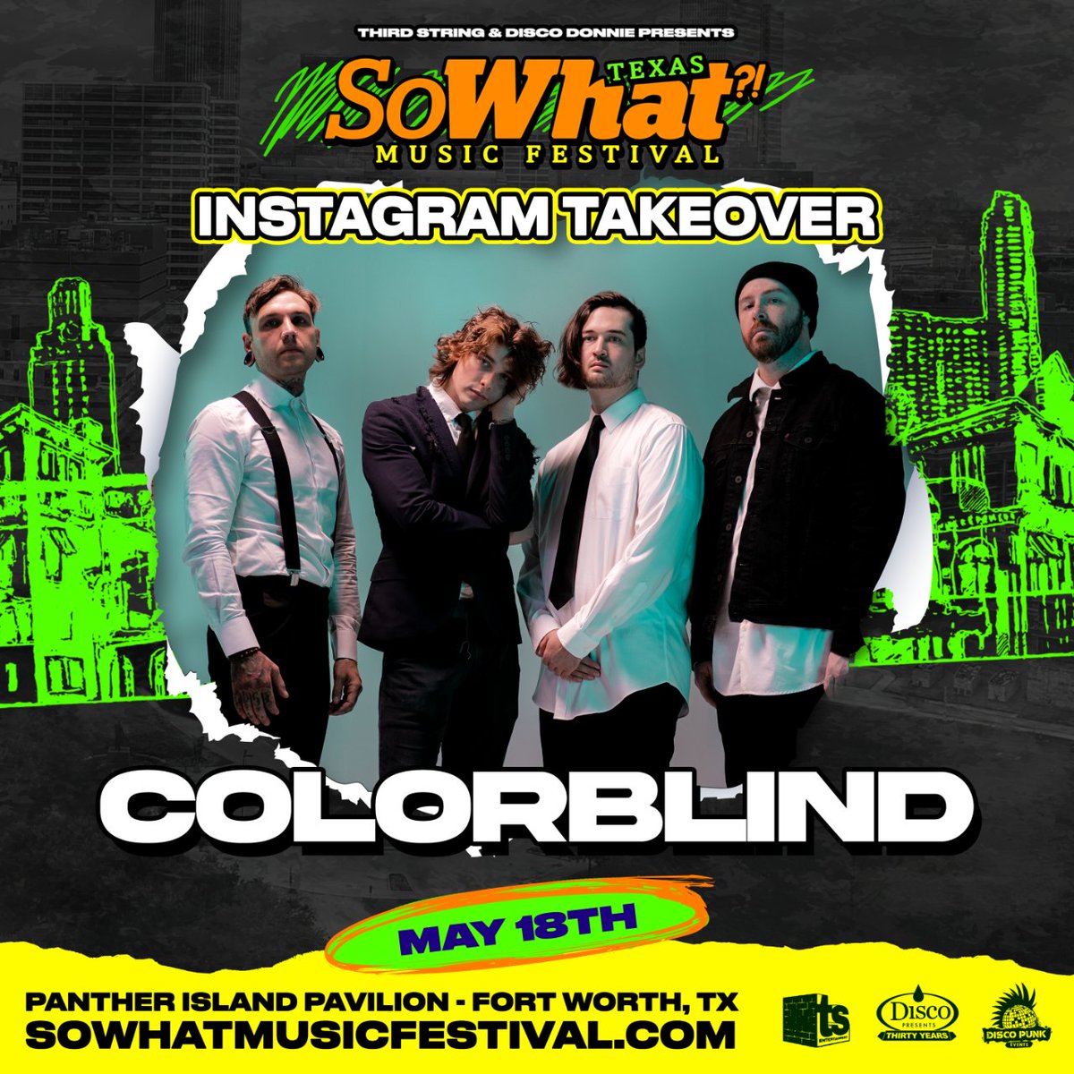 Save the date and call it an invitation 📩  @colorblindtx is taking over our Instagram for a day! Be sure you tune in this Saturday to catch some behind the scenes of tour life, Q&A, and more ❣️ instagram.com/sowhatmusicfes…