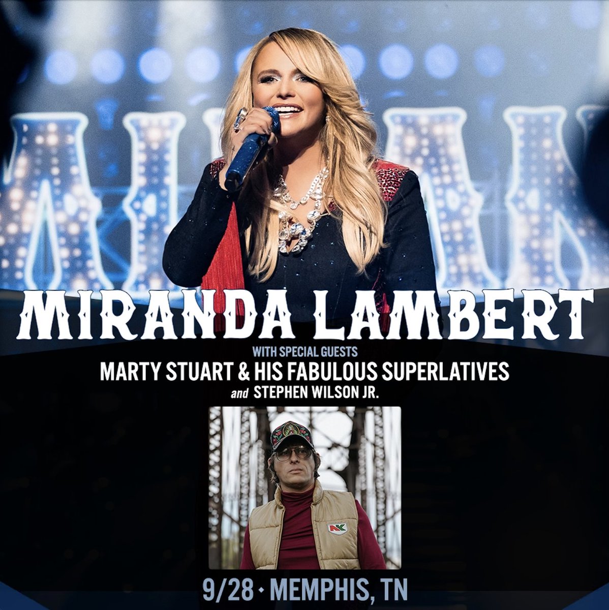 Memphis - see you in late september. get to share a stage w/ heroes: @mirandalambert @martystuarthq life is crazy. thanks having us, ML. ❤️ Tickets: stephenwilsonjr.com