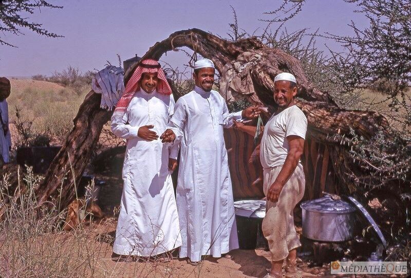 وجبة غداء عند بحيرة ليلى في مدينة ليلى في محافظة الأفلاج في منطقة الرياض 1974 م