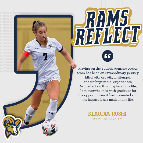 'Playing on the @SuffolkWSoccer team has been an extraordinary journey filled with growth, challenges and unforgettable experiences,' Klaudia Rushi, @Suffolk_U Class of 2024 #RamNation read more in her #RamsReflect ⤵️ tinyurl.com/bd99dn4y