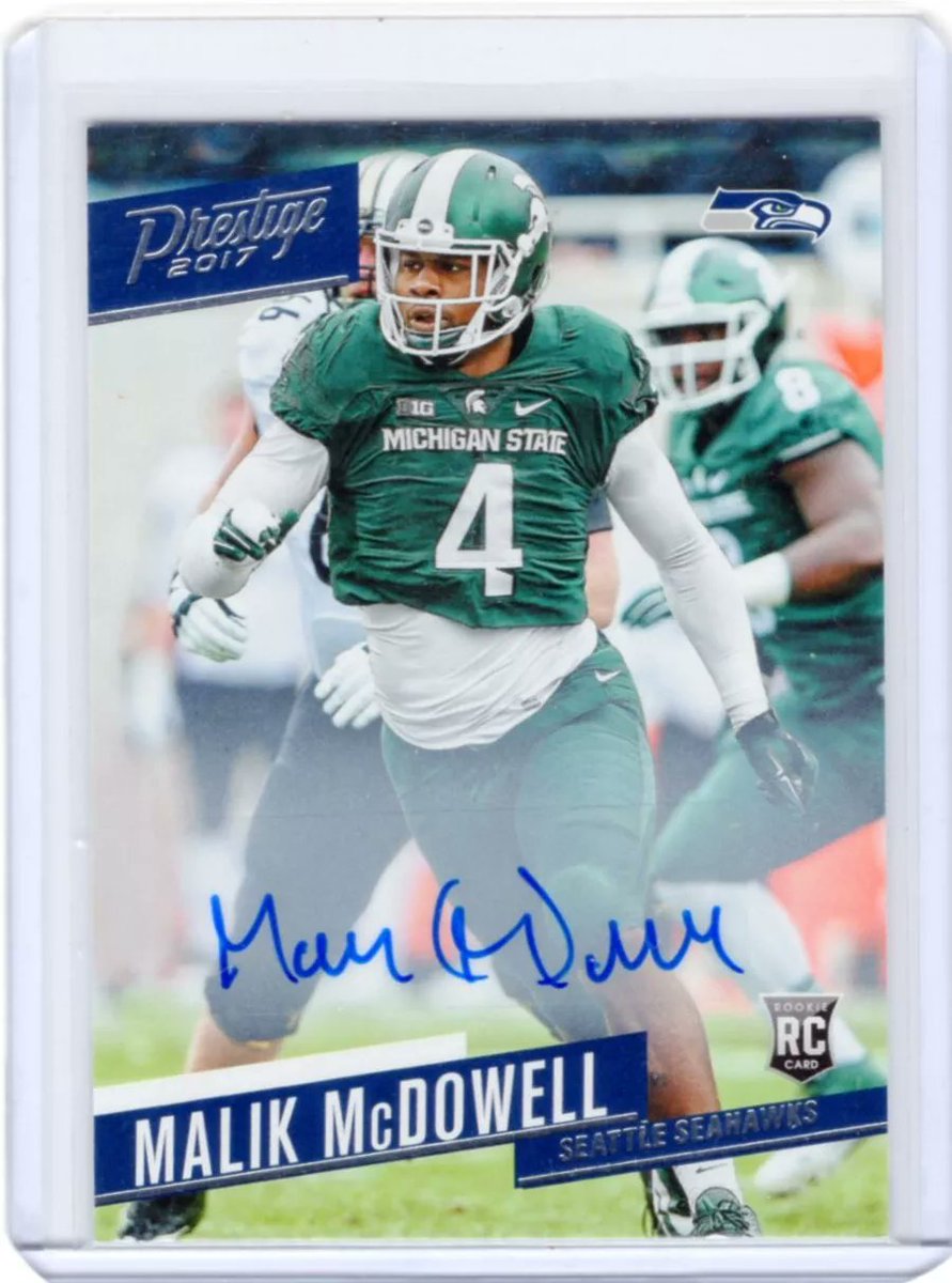 We have here a Football 2017 Malik McDowell #Seahawks Prestige Rookie Certified Autograph Card #202, 3 of 100 made. Asking $4.00. Feel free to make any offers. Retweet or stack if you want. @Acollectorsdrea @sports_sell @CardboardEchoes @HobbyRetweet_ @HobbyConnector