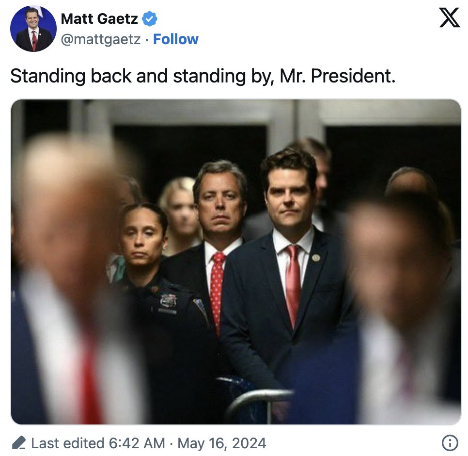 The Proud Boys are literally a terrorist group. The fact that Matt Gaetz invokes their signature phrase here shows that the GOP are terrorist enablers and sympathizers.