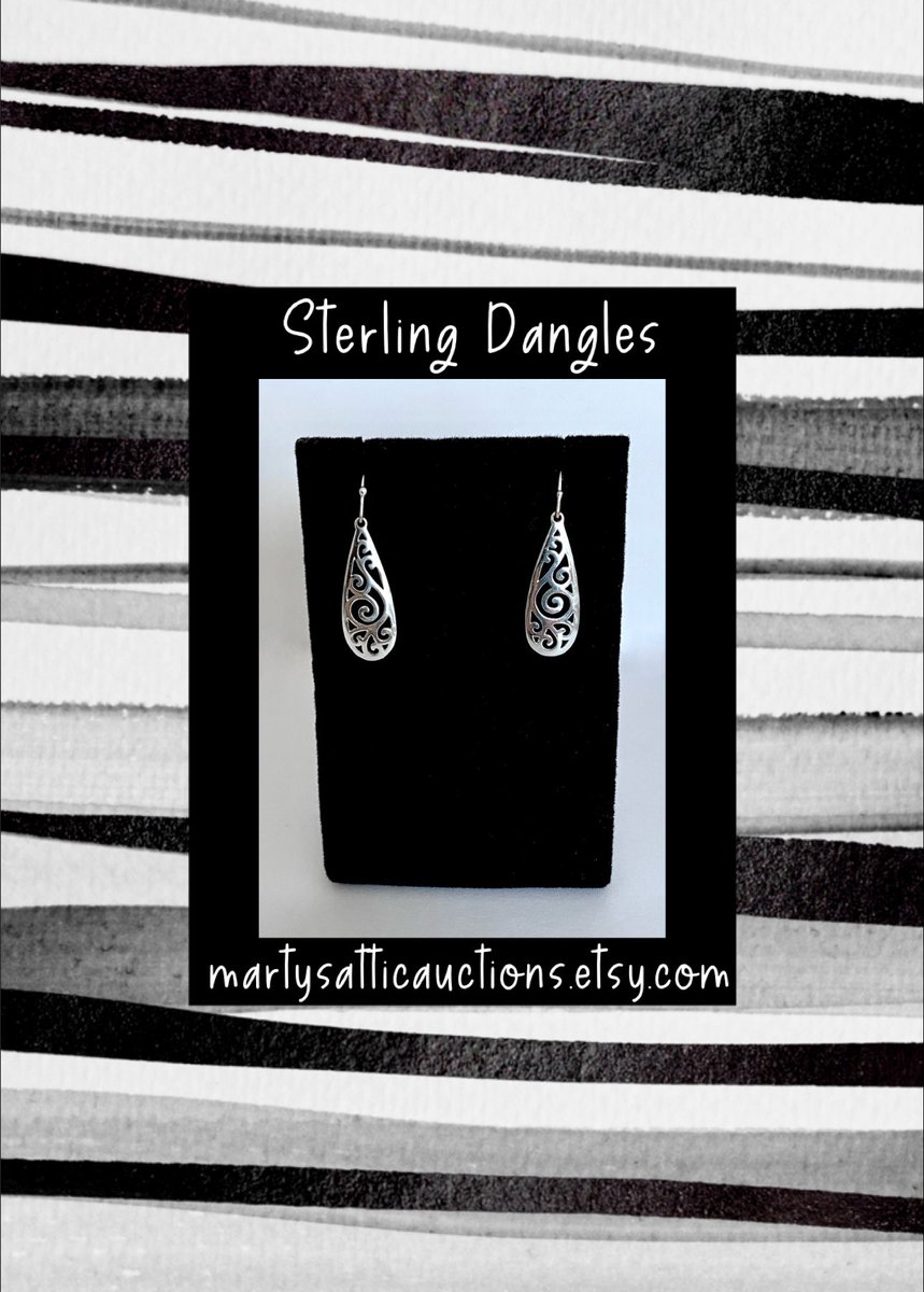 Pretty 925 Sterling Silver Teardrop Earrings with Filigree Design, Polished Sparkling Silver Open Work Earrings, Boho Style Dangle Earrings martysatticauctions.etsy.com