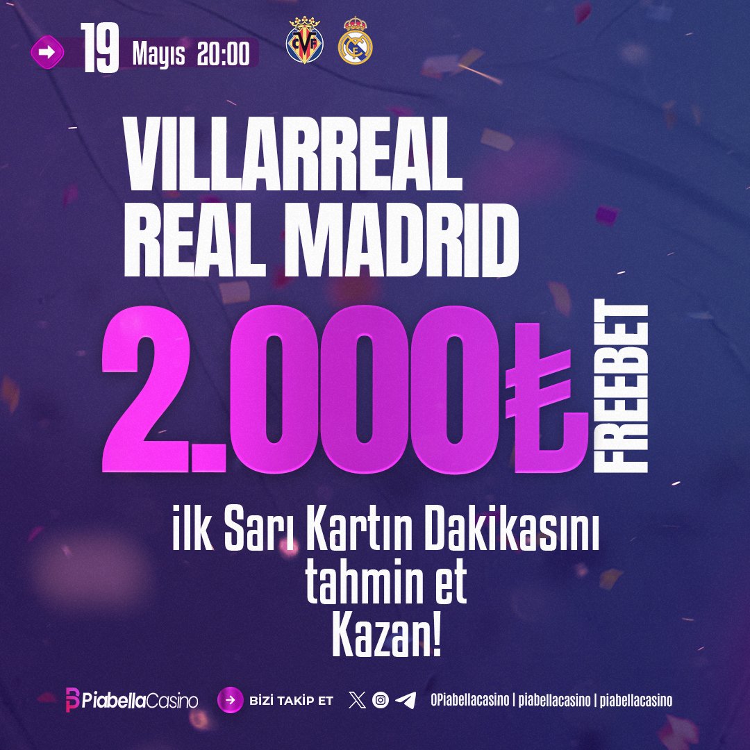 ⚽️Piabellacasino | Villarreal-R.Madrid

🟨İlk Sarı Kart Dakikasını

🎯Bilen Herkese 2.000 FREEBET !

🤠RT + FAV 3 ARKADAŞINI ETİKETLE

🕵️‍♂️Katılım:l24.im/OZjfM

#FreeBet #PiaBellaCasino