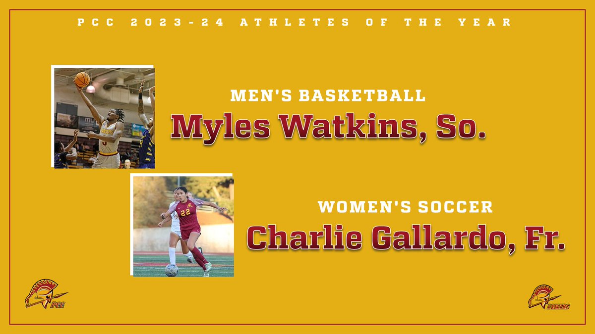 PCC Athletics (@pccathletics) on Twitter photo Women's Soccer's Gallardo, Men's Hoops Watkins Named PCC 2023-24 Athletes of the Year pcclancers.com/general/2023-2…
<a href="/MylesWatkins14/">Myles Watkins</a> <a href="/BaseballPcc/">PCC Baseball</a> <a href="/PCCLancer/">PasadenaCityCollege</a> <a href="/PCCFoundation1/">PCC Foundation</a> <a href="/JackEsguerra8/">Jack Esguerra</a> <a href="/IsaacGlover17/">Isaac Glover</a> <a href="/EYogan2022/">Emma Yogan</a> <a href="/DevonMayes21/">Devon Mayes</a> <a href="/_bengriffith11/">Ben Griffith</a> <a href="/DeenRahmann/">Deen</a> <a href="/Shant_c12/">Shant Chenorhavorian</a> <a href="/PCCLancersMBB/">Pasadena MBB</a> Women's Soccer's Gallardo, Men's Hoops Watkins Named PCC 2023-24 Athletes of the Year pcclancers.com/general/2023-2…
<a href="/MylesWatkins14/">Myles Watkins</a> <a href="/BaseballPcc/">PCC Baseball</a> <a href="/PCCLancer/">PasadenaCityCollege</a> <a href="/PCCFoundation1/">PCC Foundation</a> <a href="/JackEsguerra8/">Jack Esguerra</a> <a href="/IsaacGlover17/">Isaac Glover</a> <a href="/EYogan2022/">Emma Yogan</a> <a href="/DevonMayes21/">Devon Mayes</a> <a href="/_bengriffith11/">Ben Griffith</a> <a href="/DeenRahmann/">Deen</a> <a href="/Shant_c12/">Shant Chenorhavorian</a> <a href="/PCCLancersMBB/">Pasadena MBB</a>