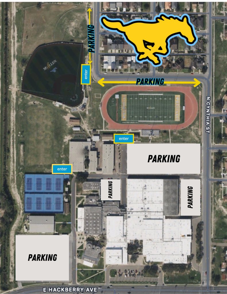 Good afternoon Mustang Baseball Fans! We are excited for the Regional Quarterfinals series against McHi tonight at 7pm. Attached is a map with parking availability & ticket entrances for the game, here at Memorial HS! We look forward to seeing all our fans tonight! GO MUSTANGS!