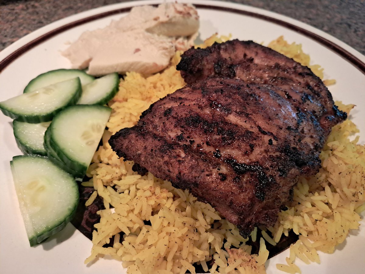 Grilled chicken shawarma with yellow rice. ##twittersupperclub