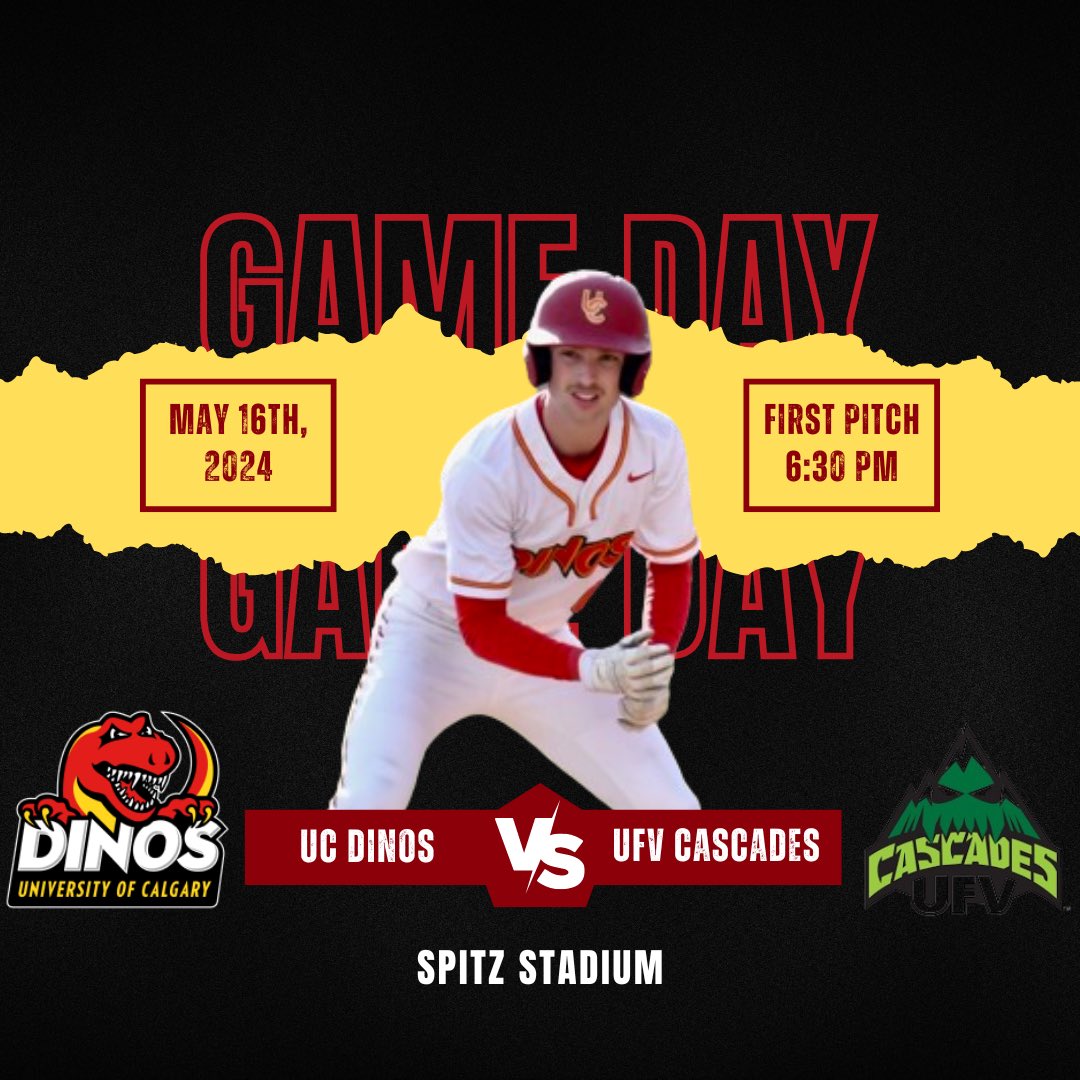 UCalgary Dinos Baseball ⚾️ (@dinosbaseball) on Twitter photo It’s playoff game day! Your Dinos take on <a href="/ufvbaseball/">UFV Cascades Baseball (CCBC)</a> in round 1 of the Canadian College World Series.
First pitch goes at 6:30pm at Spitz Stadium, in Lethbridge, Alberta. Games can be streamed through <a href="/HomeTeamLIVE/">Home Team</a> !
#dinosbsbl #godinos #ccbc #collegebaseball #canadasleague It’s playoff game day! Your Dinos take on <a href="/ufvbaseball/">UFV Cascades Baseball (CCBC)</a> in round 1 of the Canadian College World Series.
First pitch goes at 6:30pm at Spitz Stadium, in Lethbridge, Alberta. Games can be streamed through <a href="/HomeTeamLIVE/">Home Team</a> !
#dinosbsbl #godinos #ccbc #collegebaseball #canadasleague