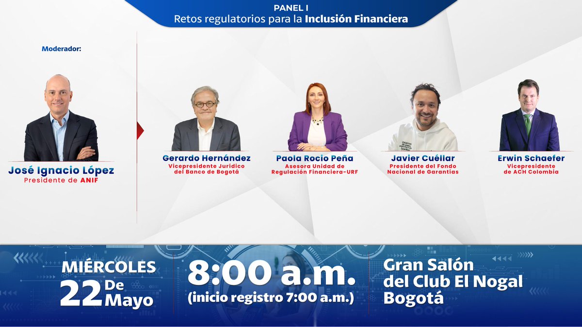 Próximo🗓 22 de mayo nuestra asesora, Paola Rocio Peña Rodriguez (@polareci), participará en el Panel Retos regulatorios para la #InclusiónFinanciera un evento organizado por @ANIFCO Inscripciones 👉 bit.ly/3UA2Ehp