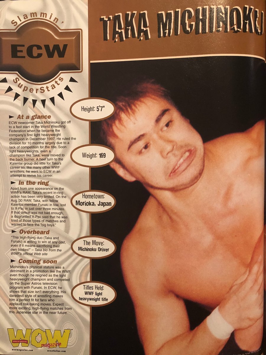 Taka Michinoku from WOW magazine issue 8 #takamichinoku #wrestling #ecw #wwe #wwf #classicwrestling #attitudeera #90swrestling #kaientai #wowmagazine #worldofwrestlingmagazine #puroresu #michinokupro