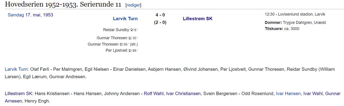 Tenk at LSK har spilt seriekamp på selveste 17. mai, borte mot Larvik Turn i 1953.