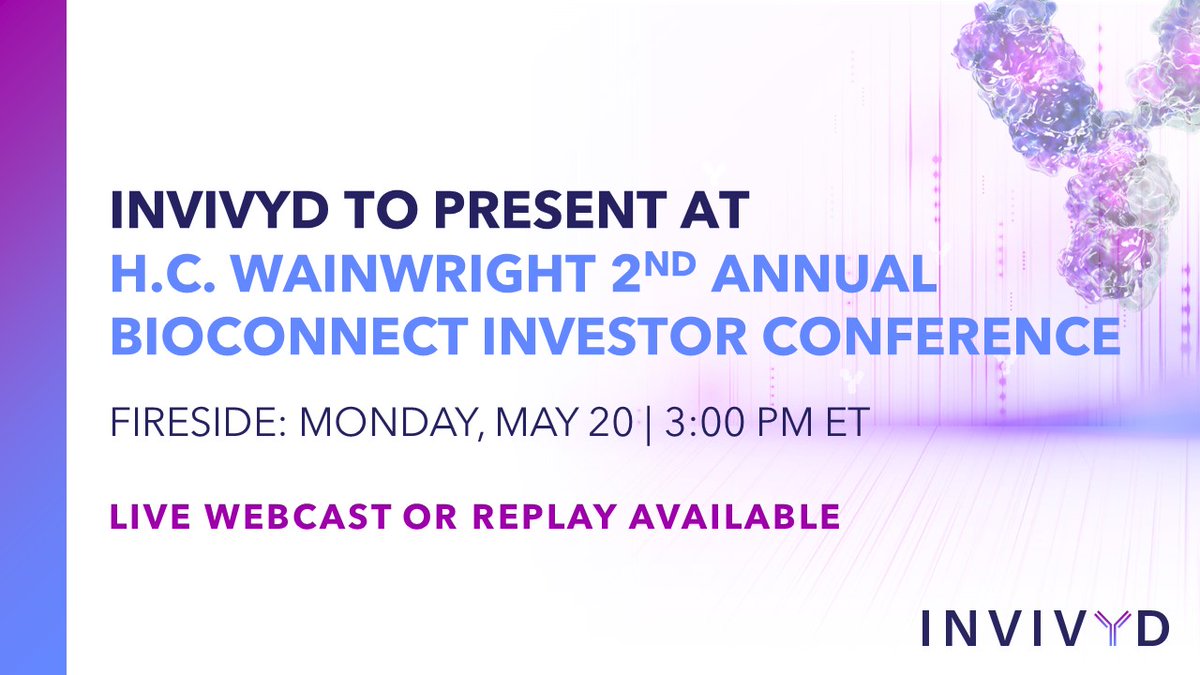 On May 20th, we will participate in a fireside chat at the H.C. Wainwright 2nd Annual BioConnect Investor Conference at 3:00 p.m. ET. Tune in live or watch a replay: investors.invivyd.com/events/event-d…