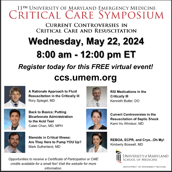 Critical Care Guys (@critcareguys) on Twitter photo Just 6 more days until the UMEM Critical Care Symposium! Can't wait to listen to this amazing lineup of speakers and topics. And...its free! <a href="/UMEmergencyMed/">U of Maryland Emergency Med</a> #FOAMcc Just 6 more days until the UMEM Critical Care Symposium! Can't wait to listen to this amazing lineup of speakers and topics. And...its free! <a href="/UMEmergencyMed/">U of Maryland Emergency Med</a> #FOAMcc
