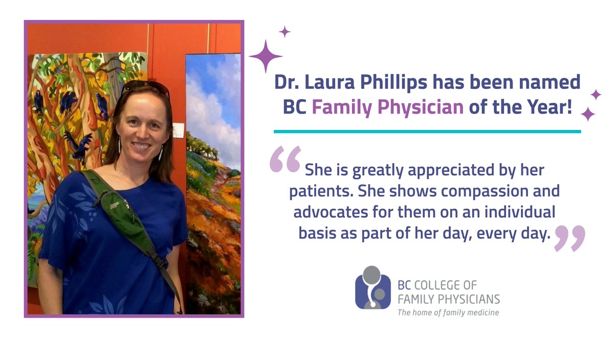 Please join us in celebrating your BC Family Physician of the Year: Dr. Laura Phillips 🎊 Thank you Dr. Phillips for your commitment to family medicine and unwavering dedication to improving the health and well-being of your patients. #BCCFPAwards24 bccfp.bc.ca/awards