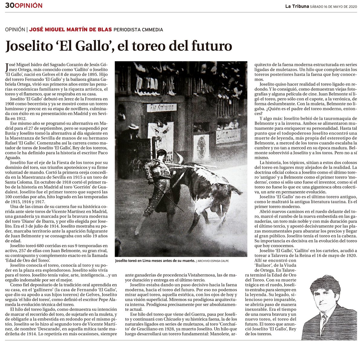 #16mayo Joselito El Gallo, el toreo del futuro. @tribunadetoledo