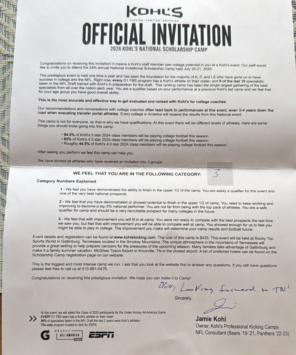 Blessed to receive this Kohl’s national scholarship camp invite🙏🏼#agtg #keepworking 
<a href="/coach_HShep/">Hunter Shepherd</a> 
<a href="/CoachHowellVA/">#OneonOneKicking_VA</a> 
<a href="/CharlieMauze/">Charlie Mauzé</a>