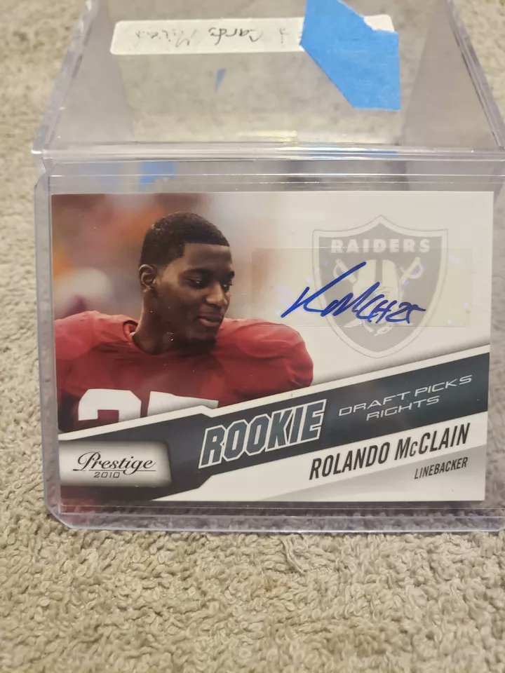 We have here a Football 2010 Rolando McClain #Radiers Prestige Rookie Certified Autograph Card #284, only 258 of 399 made. Asking $3.00. Feel free to make any offers. Retweet or stack if you want. @Acollectorsdrea @sports_sell @CardboardEchoes @HobbyRetweet_ @HobbyConnector