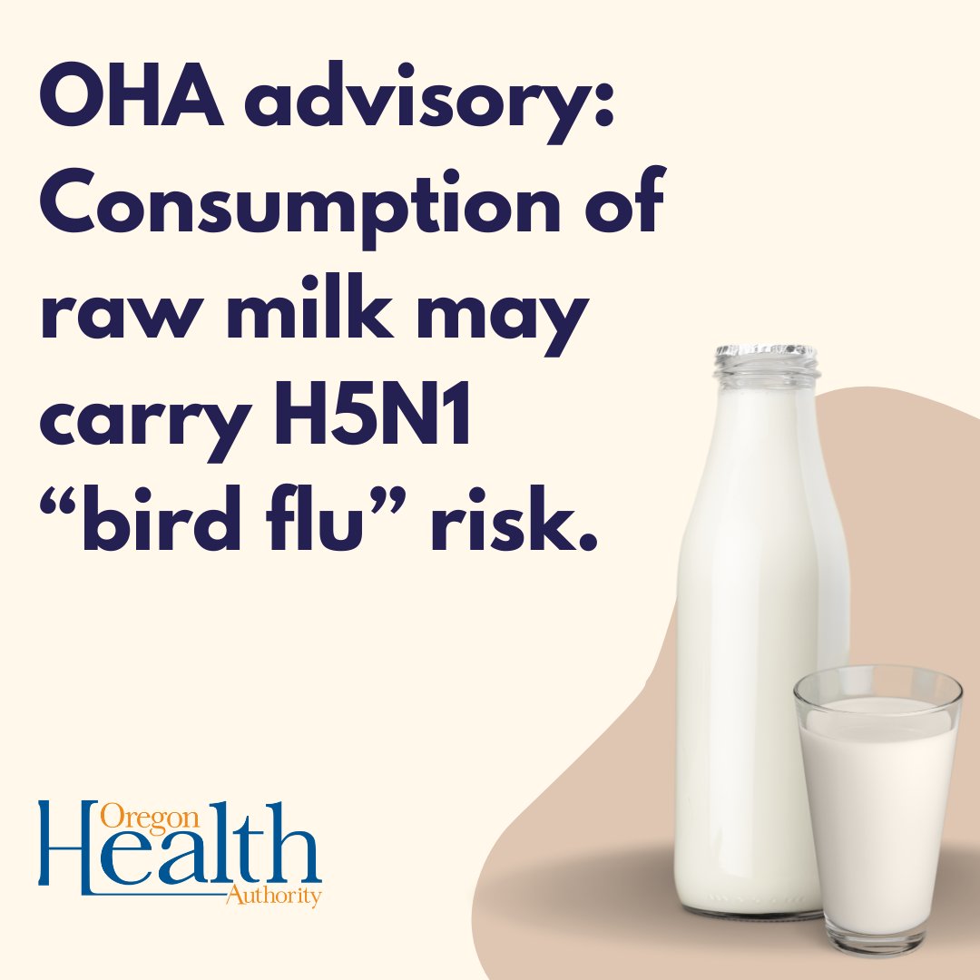 OHA is reminding people of the risks associated with raw (unpasteurized) milk consumption amid the current H5N1 “bird flu” outbreak in dairy cattle. For more information, read our news release ow.ly/cvy950RJ1A5