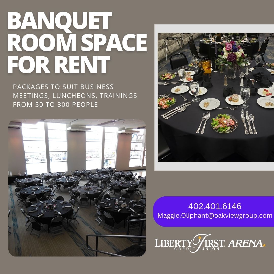 We've got the space 𝘺𝘰𝘶 𝘯𝘦𝘦𝘥! Contact us today to find out how to make the Banquet Hall at Liberty First Credit union Arena the perfect place for your next event: 🌐 bit.ly/RentTheBanquet